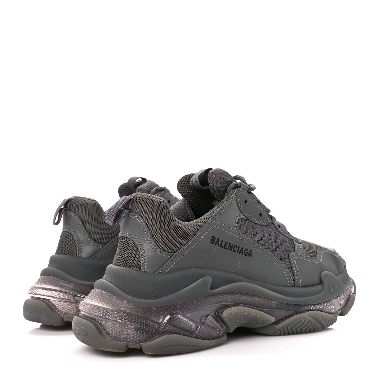 Balenciaga Fabric Mesh Clear Sole Fluo Mens Triple S Sneakers 42 Grey Black 4 of 8