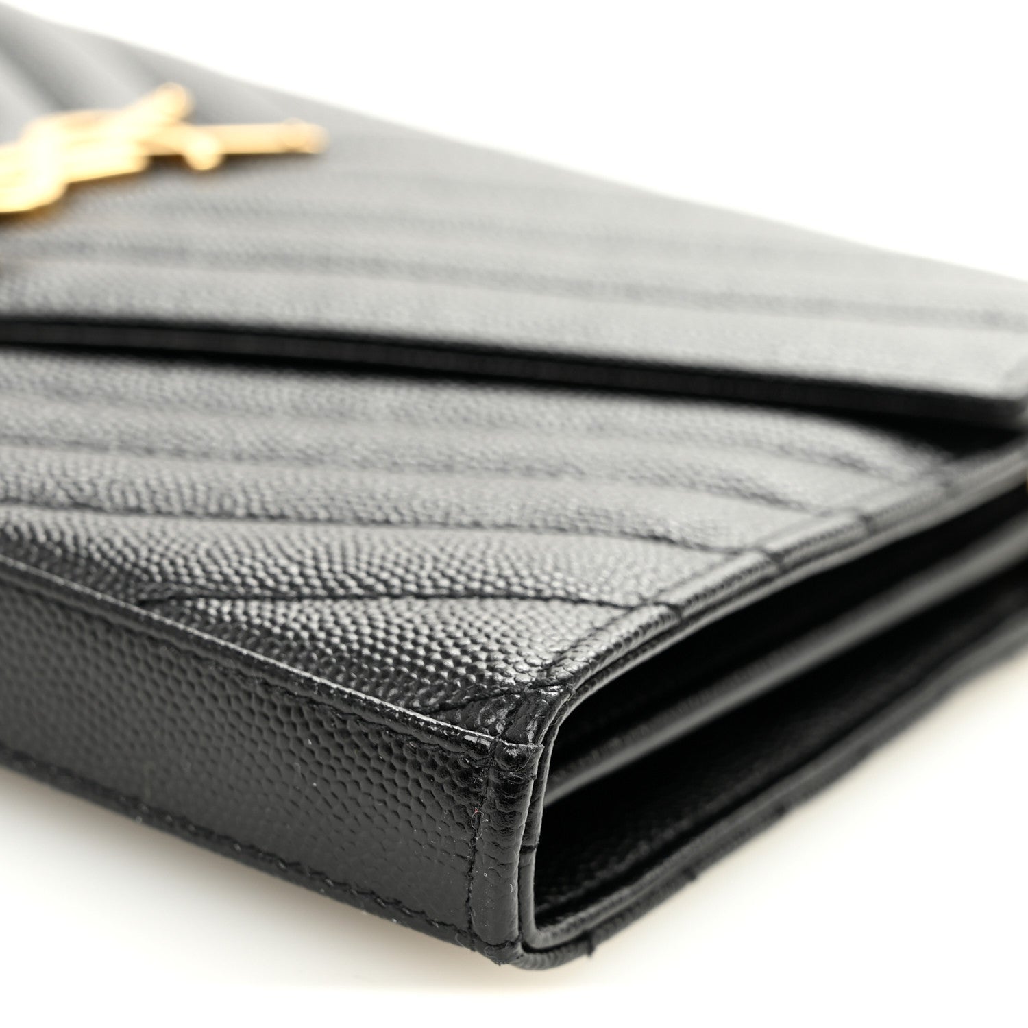 Saint Laurent Grain De Poudre Matelasse Chevron Monogram Chain Wallet Black 9 of 10