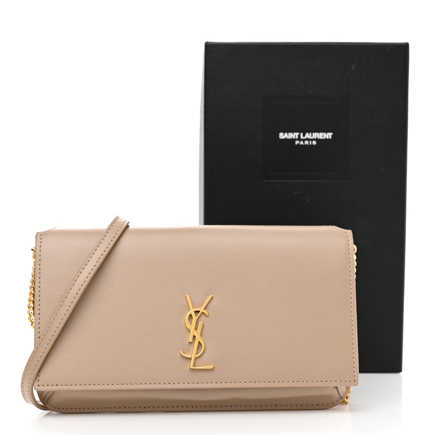 Saint Laurent Smooth Calfskin Monogram Phone Holder Crossbody Dark Beige 12 of 12