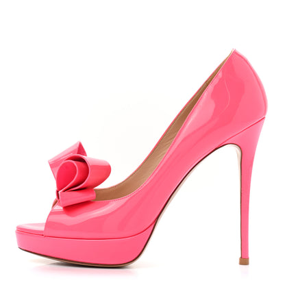 Valentino Garavani Patent Couture Bow Peep Toe 30/125mm Platform Pumps 38 Peony 1 of 9