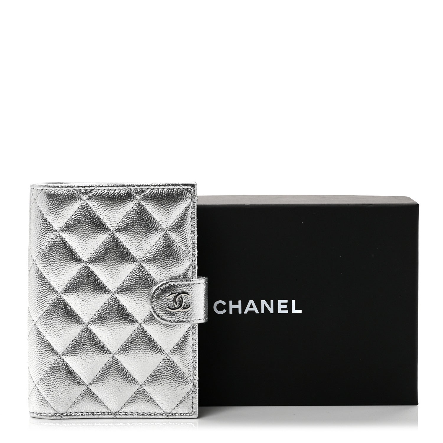 Chanel Metallic Caviar Quilted Passport Holder Silver 9 of 9