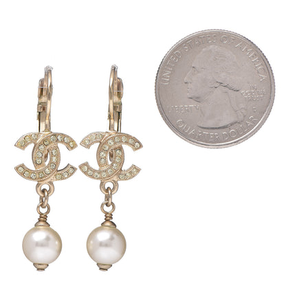 Chanel Crystal Pearl CC Drop Earrings Gold 2 of 5
