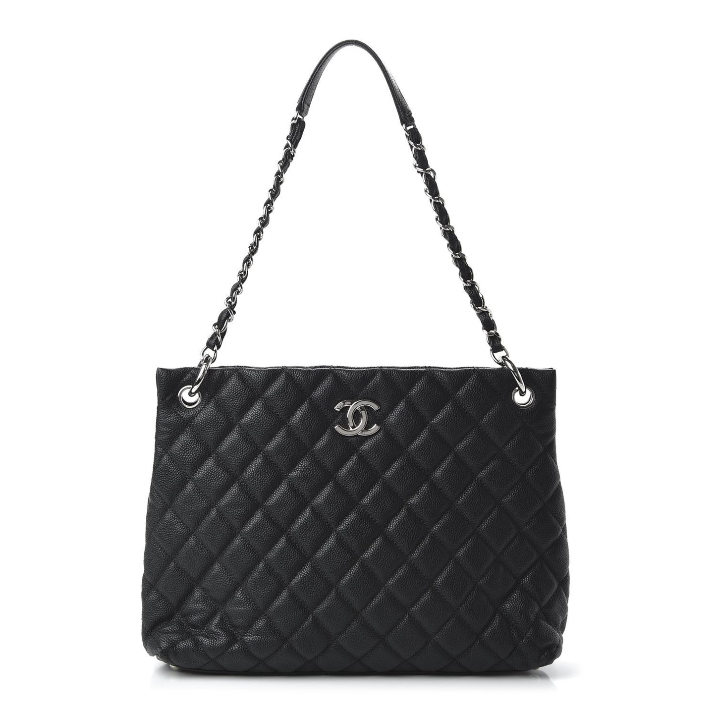 Caviar Quilted Large CC Shopping Tote Black