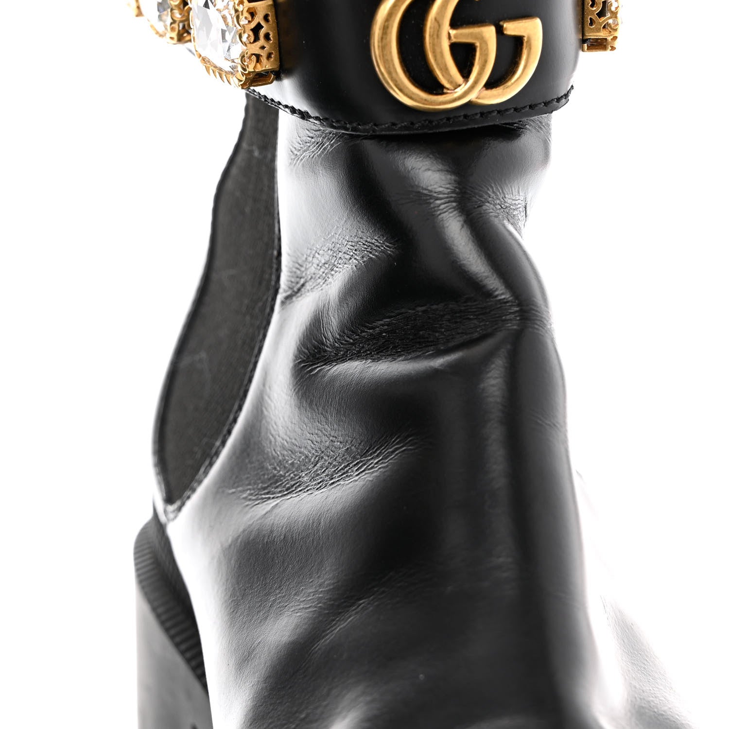 Gucci Calfskin Crystal GG Trip Chelsea Ankle Boots 37.5 Black 7 of 11