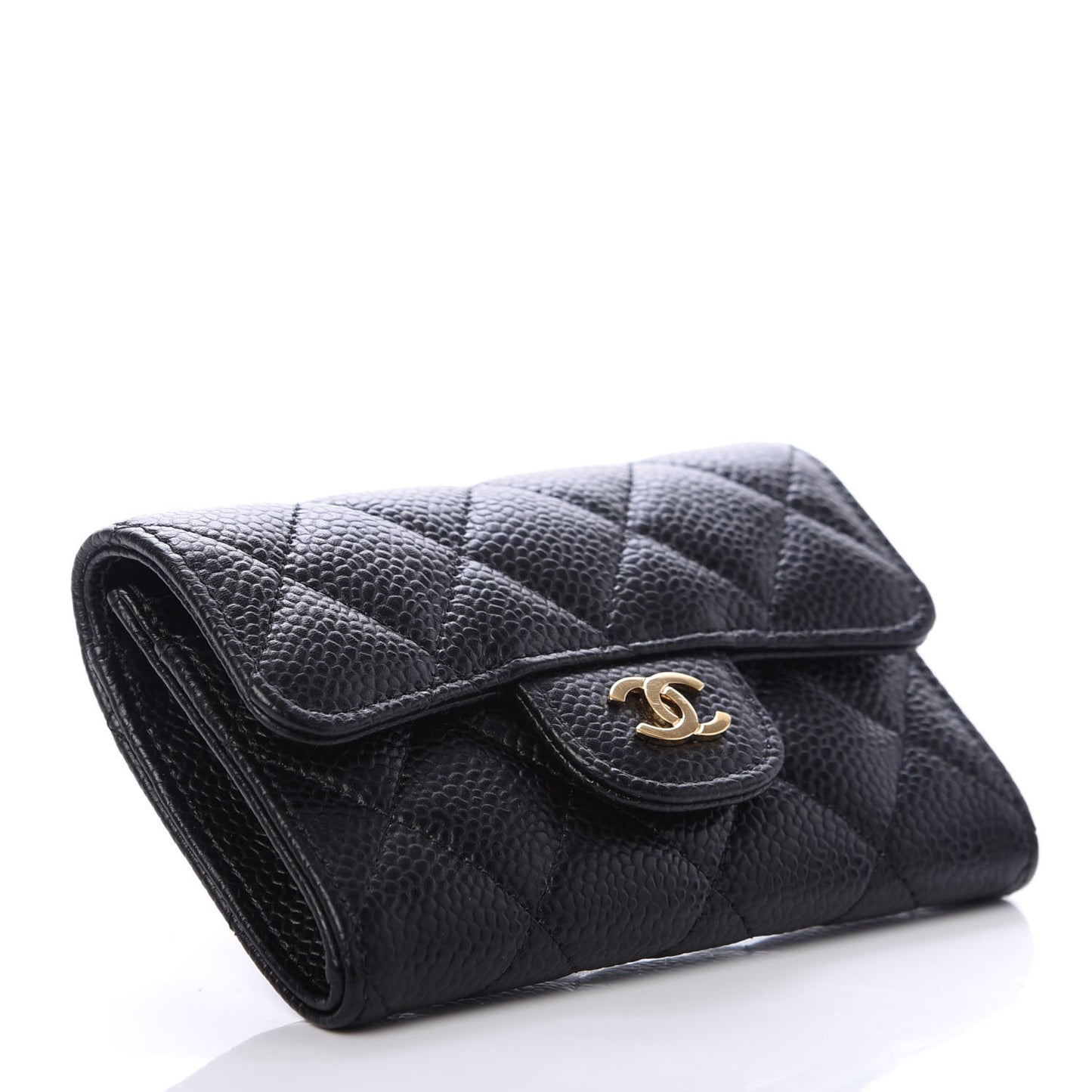Caviar Quilted Flap Card Holder Black