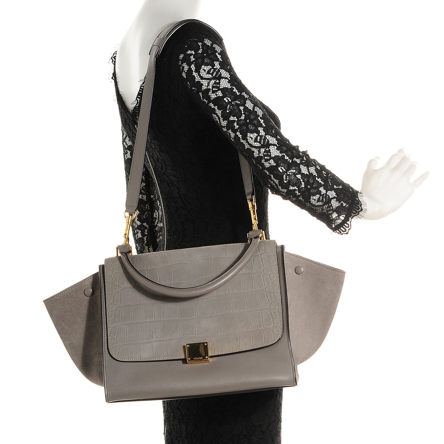 Nubuck Crocodile Embossed Medium Trapeze Grey