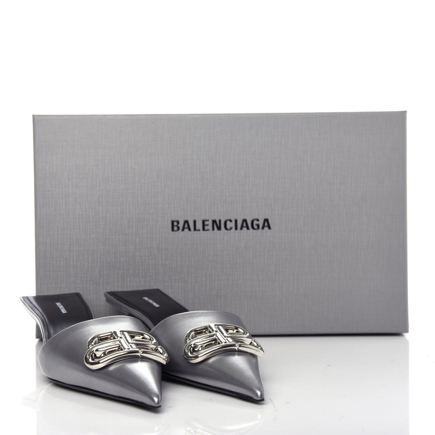Calfskin BB Pointy Toe Mule 36 Gray