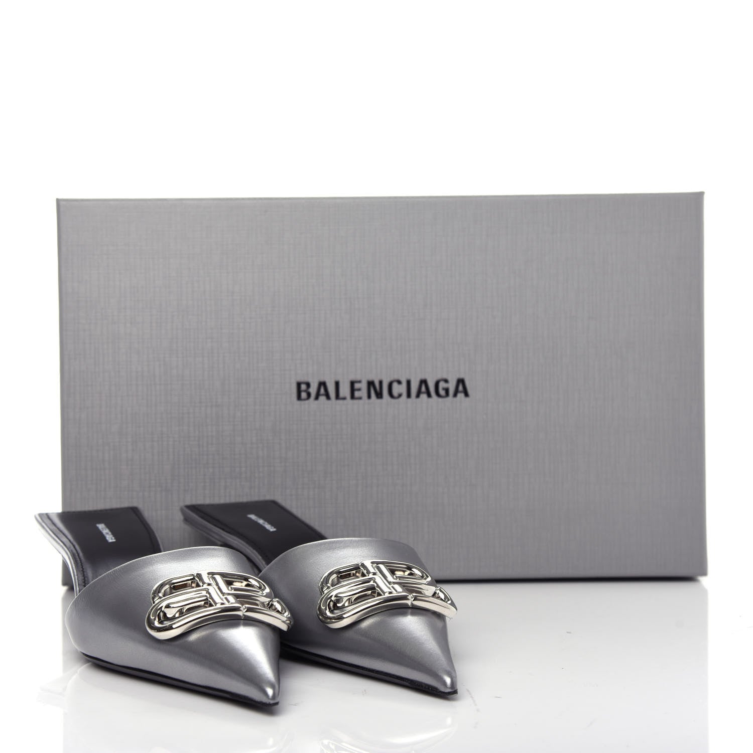 Balenciaga Calfskin BB Pointy Toe Mule 36 Gray 11 of 11