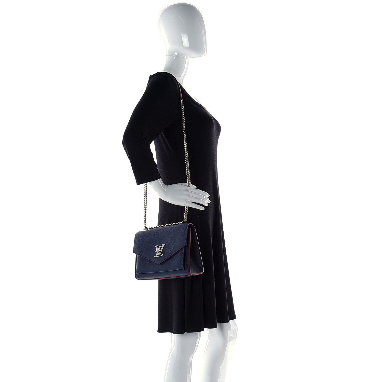 Louis Vuitton Calfskin Lockme II Chain Bag BB Marine Rouge 2 of 10