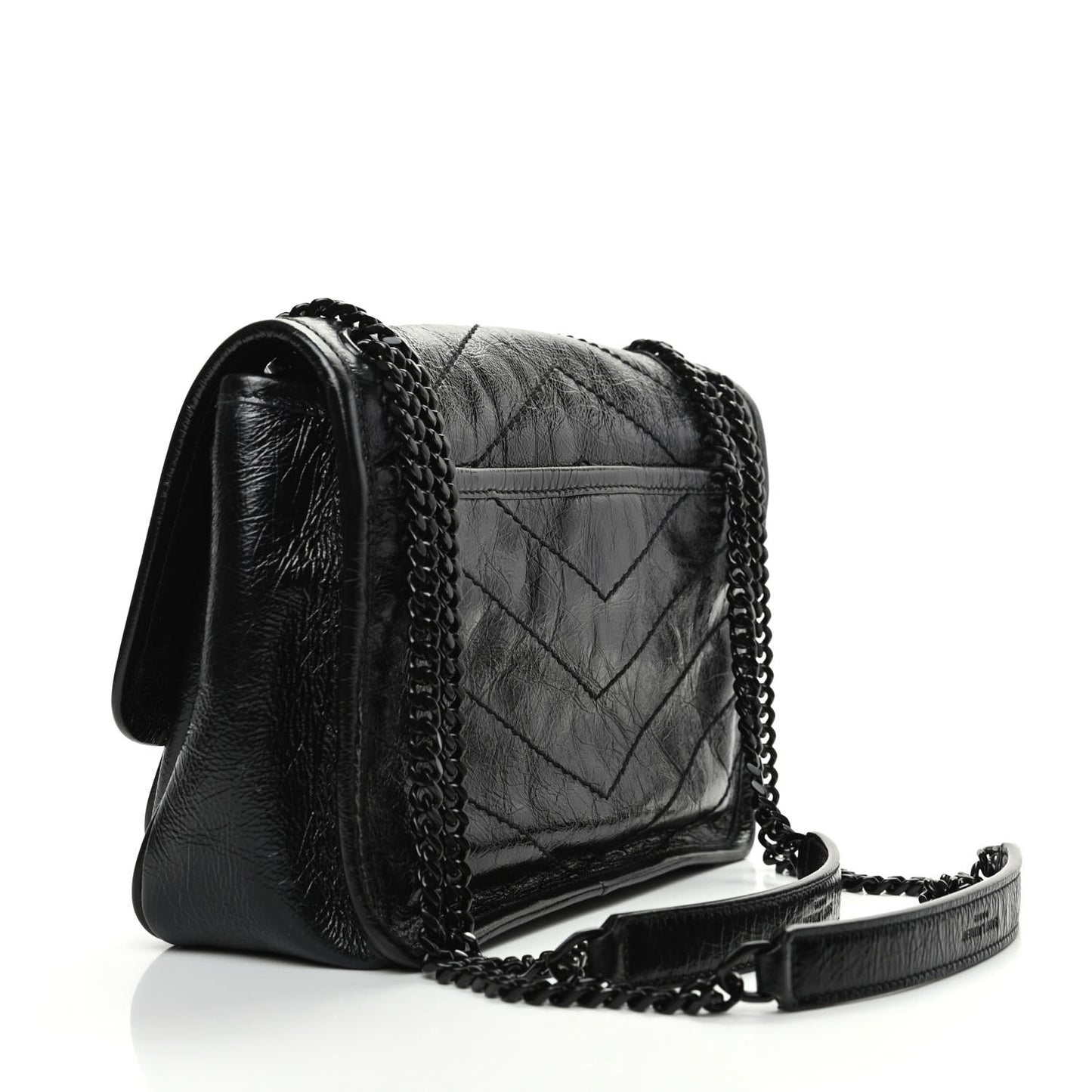Crinkled Calfskin Matelasse Monogram Baby Niki Chain Satchel Black
