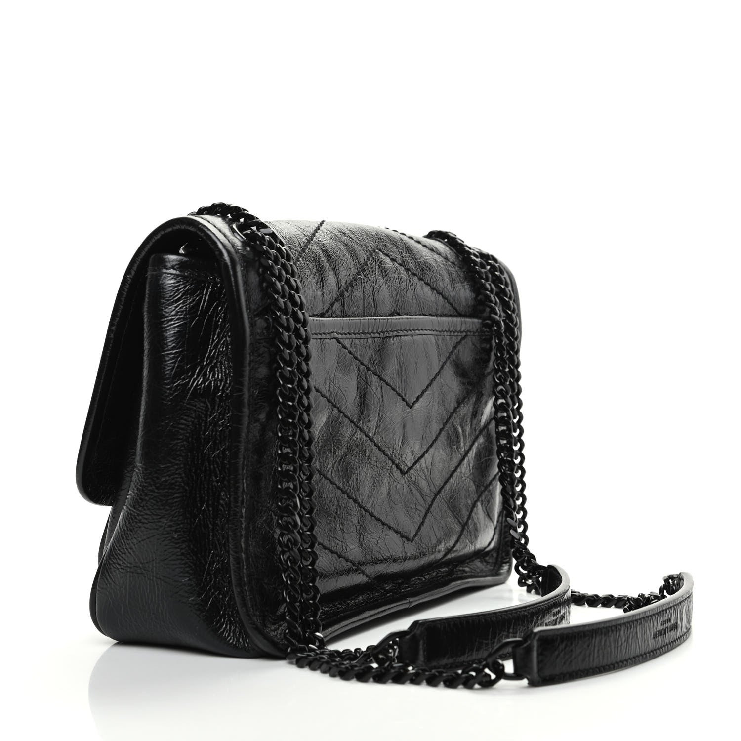 Saint Laurent Crinkled Calfskin Matelasse Monogram Baby Niki Chain Satchel Black 3 of 9