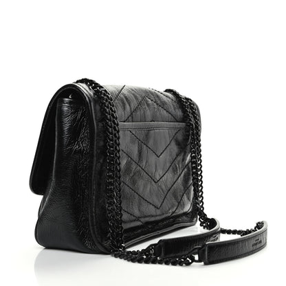 Saint Laurent Crinkled Calfskin Matelasse Monogram Baby Niki Chain Satchel Black 3 of 9
