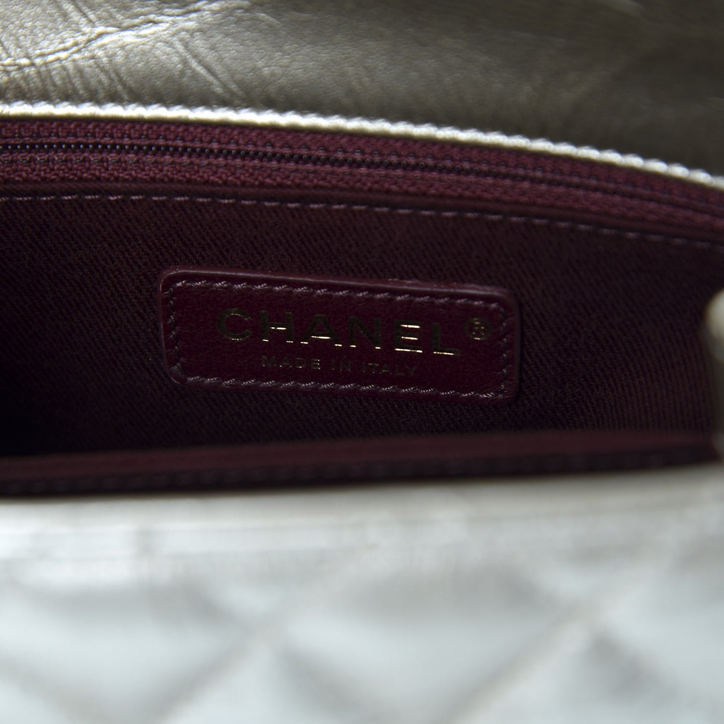 Metallic Aged Calfskin Quilted Mini Coco Handle Flap Silver