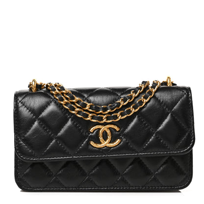 Chanel Lambskin Quilted Dynasty Flap Phone Holder With Chain Black 1 of 9
