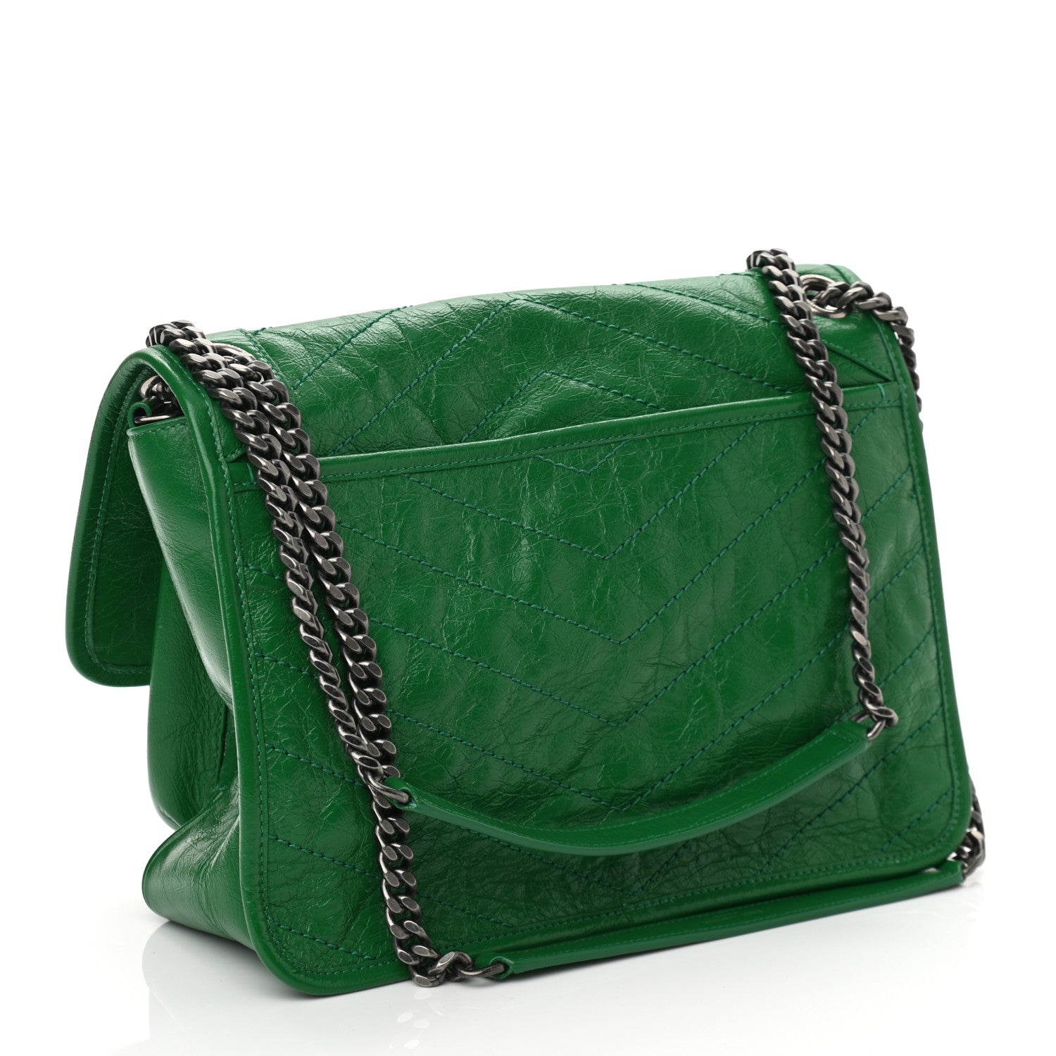 Saint Laurent Crinkled Calfskin Matelasse Monogram Medium Niki Chain Satchel New Vert Praire 2 of 10