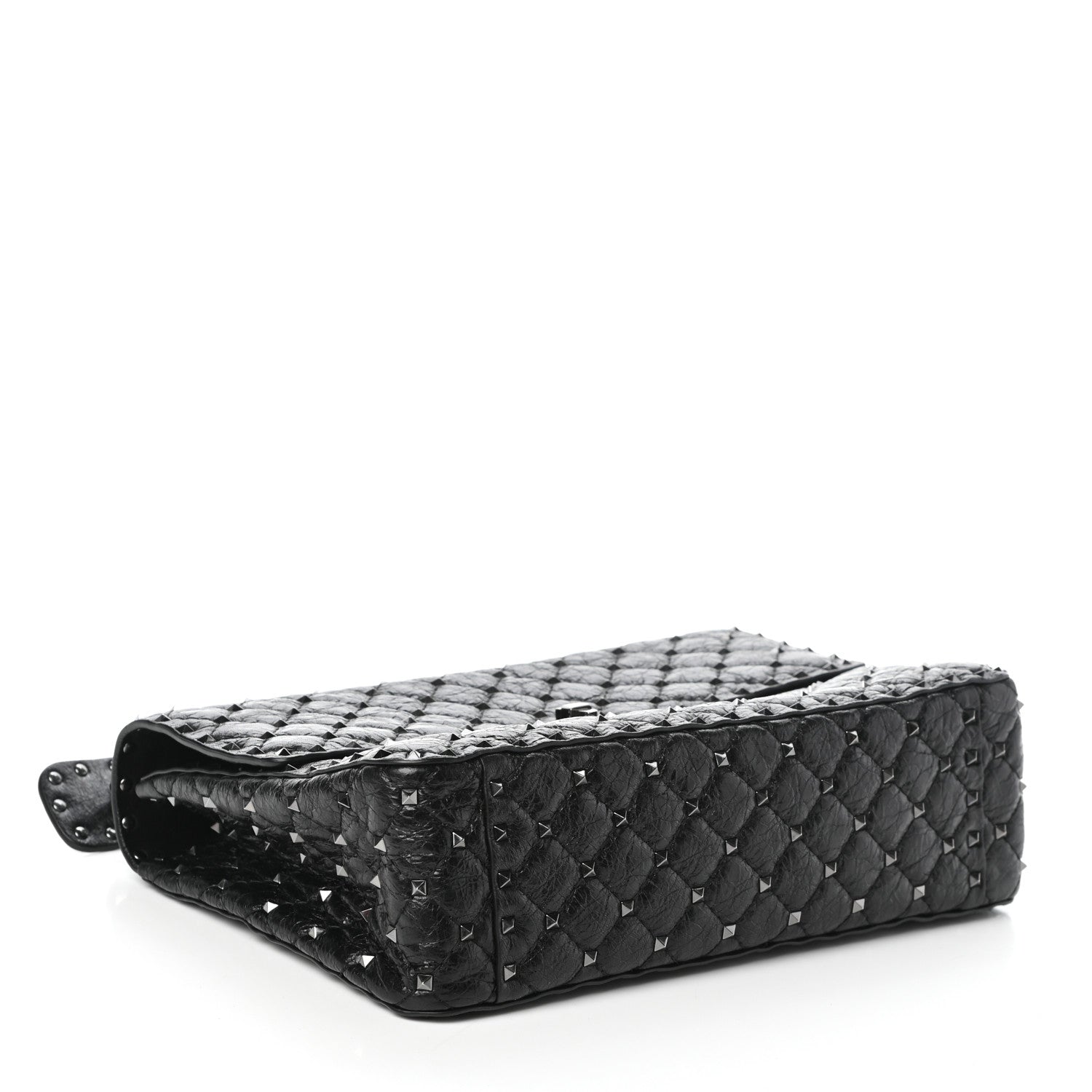 Valentino Garavani Craquele Nappa Large Rockstud Spike Shoulder Bag Black 4 of 9