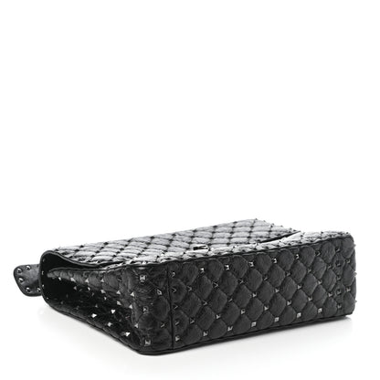 Valentino Garavani Craquele Nappa Large Rockstud Spike Shoulder Bag Black 4 of 9