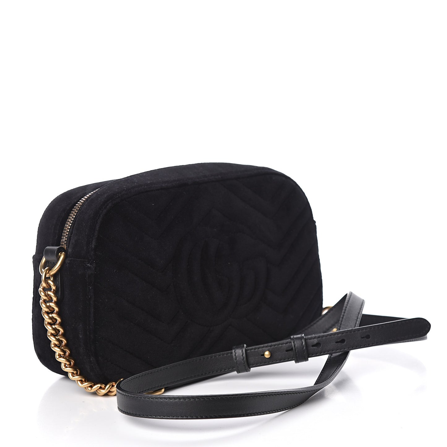 Velvet Matelasse Deer Embroidered Small GG Marmont Chain Shoulder Bag Black