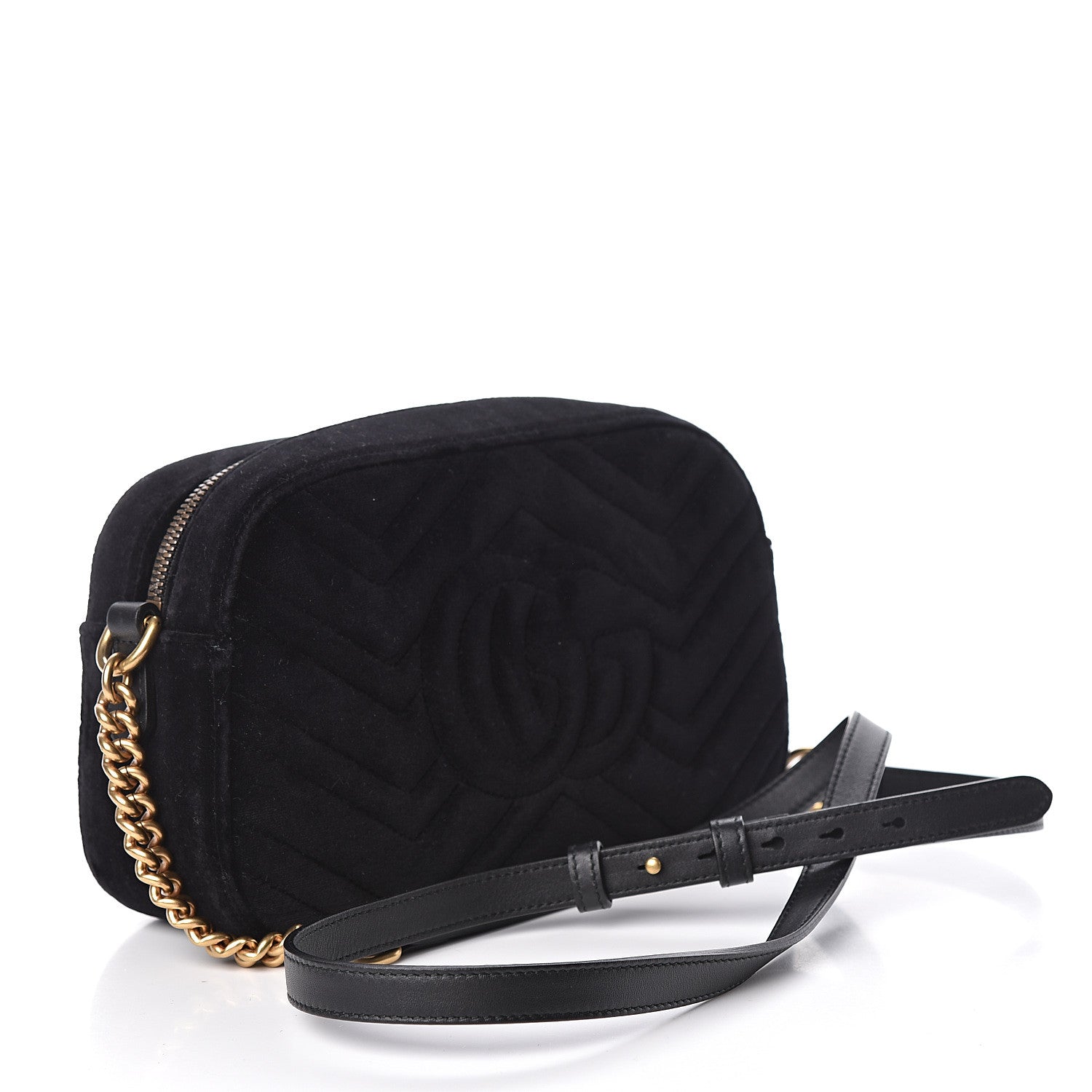 Gucci Velvet Matelasse Deer Embroidered Small GG Marmont Chain Shoulder Bag Black 3 of 10