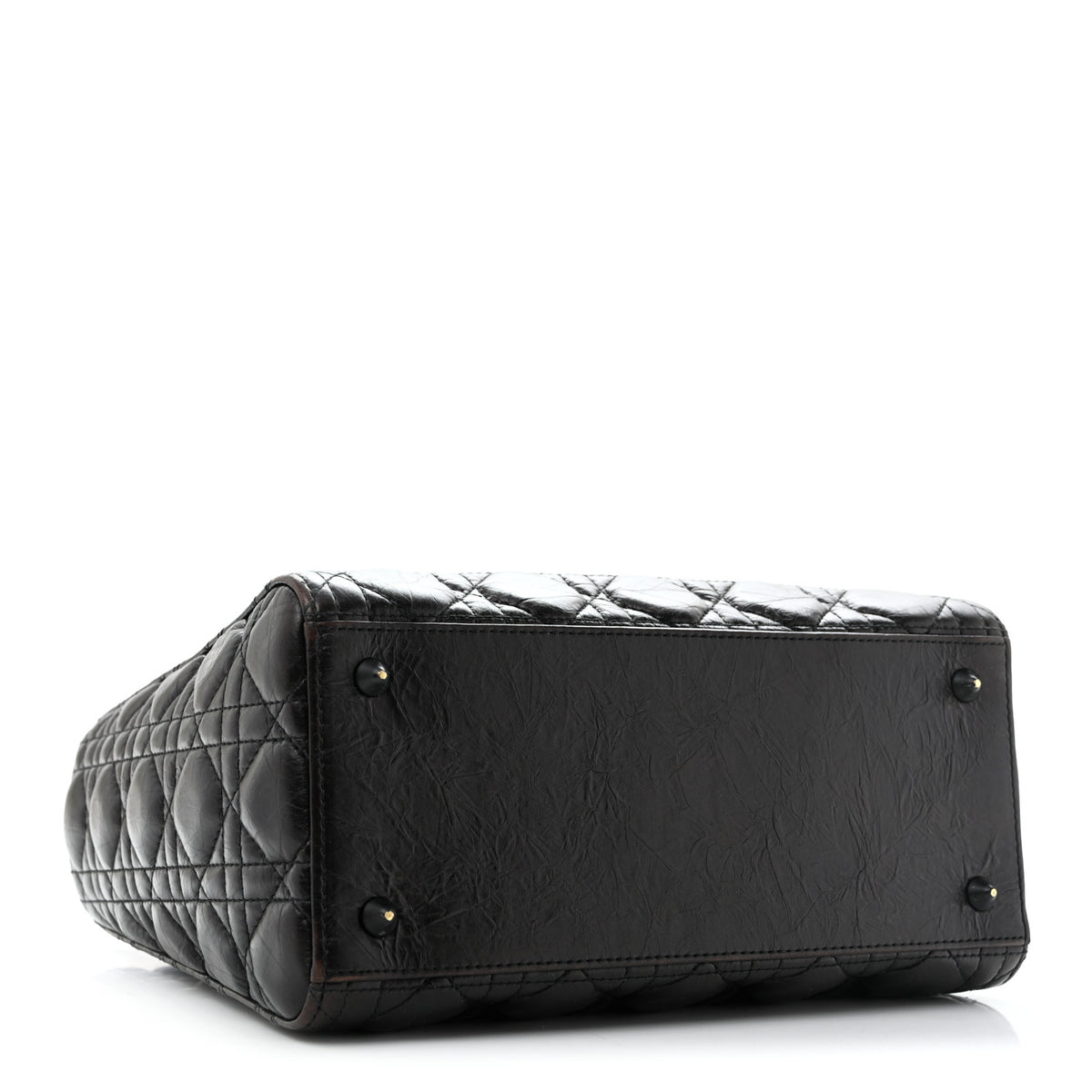 Crinkled Calfskin Cannage Medium Lady Dior Black