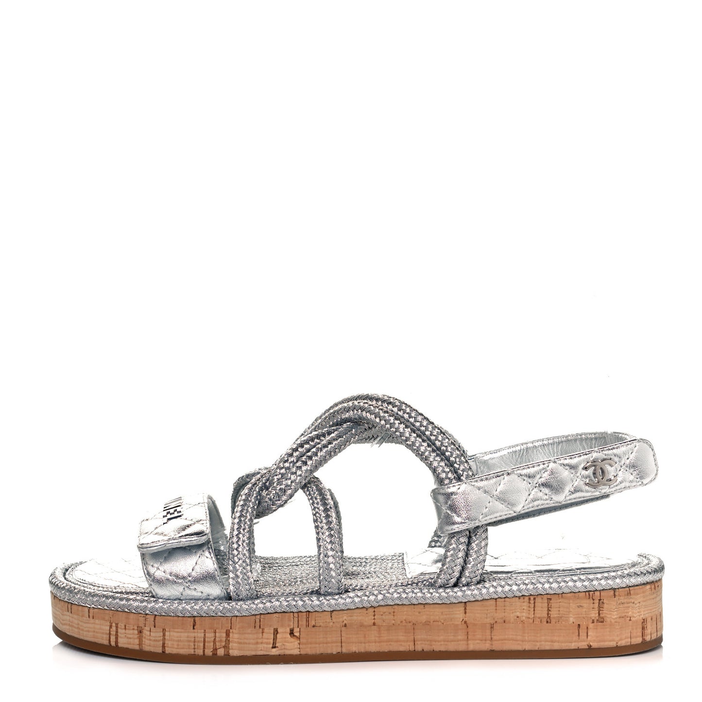 Metallic Cord Lambskin Quilted Logo Sandals 40 Silver