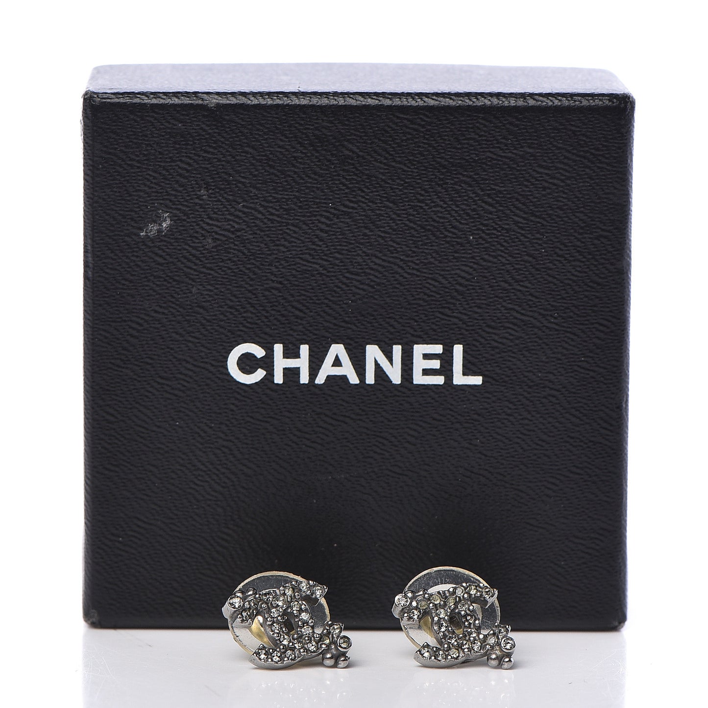 Crystal Textured CC Earrings Silver