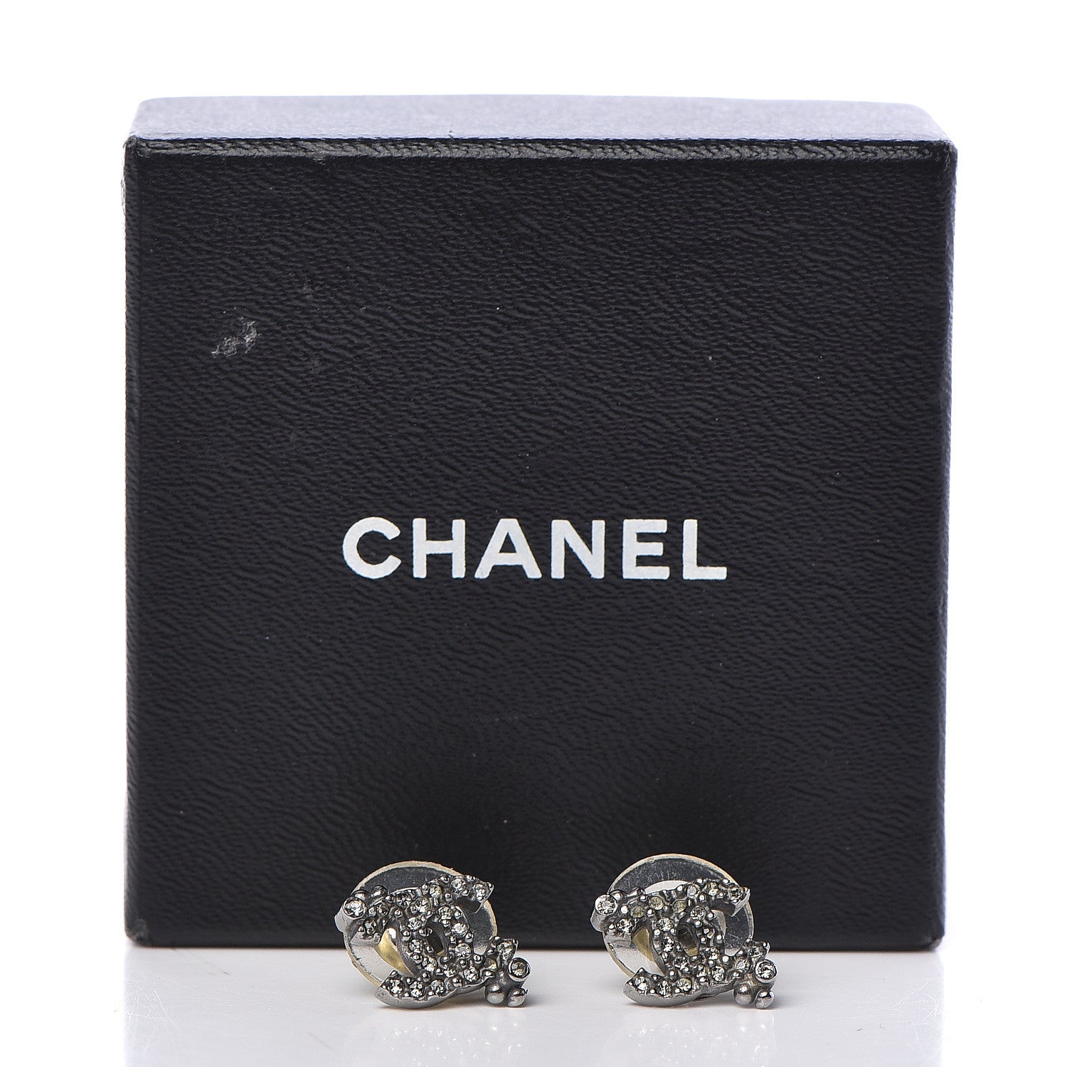 Chanel Crystal Textured CC Earrings Silver 5 of 5