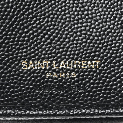 Saint Laurent Grain De Poudre Matelasse Chevron Monogram Compact Zip Around Wallet Black 6 of 6