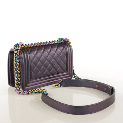 Chanel Iridescent Goatskin Quilted Small Boy with Iridescent Ruthenium Purple 3 of 9