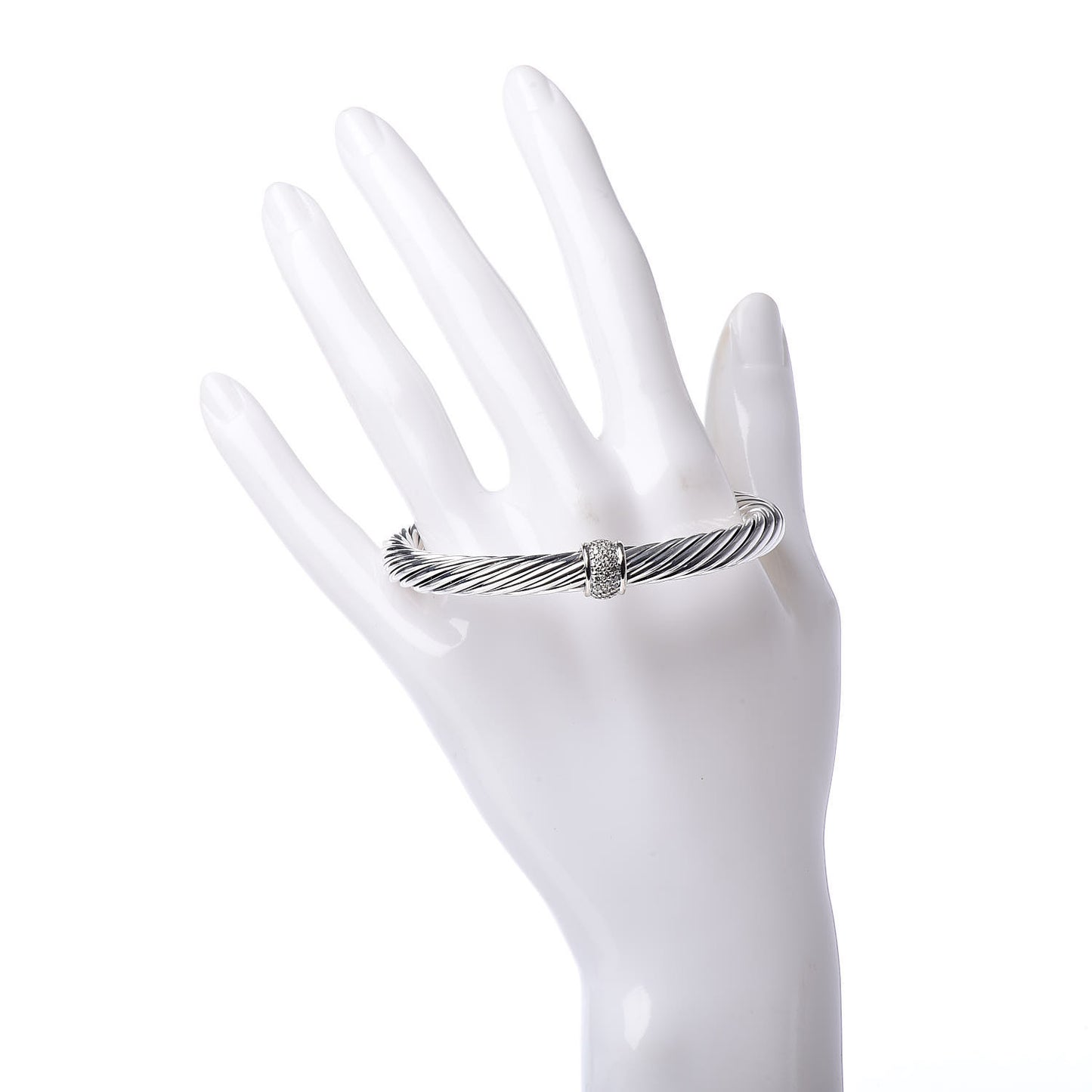Sterling Silver 18K White Gold Diamond 7mm Cable Classics Station Bracelet