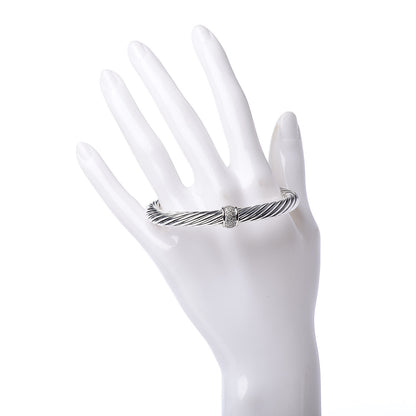 David Yurman Sterling Silver 18K White Gold Diamond 7mm Cable Classics Station Bracelet 2 of 6