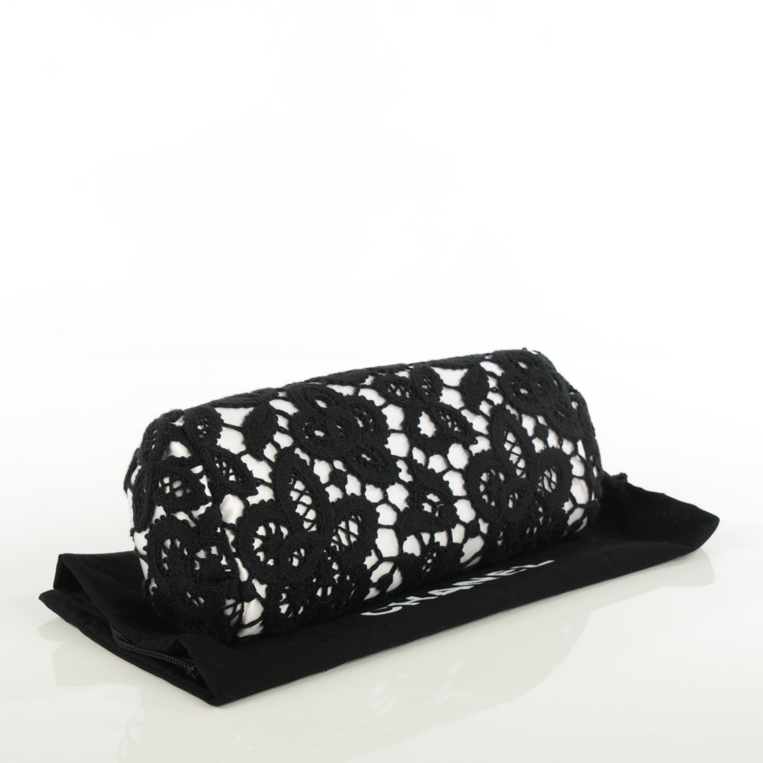 Chanel Satin Lace Perfume Bottle Top Clutch Black White 4 of 7