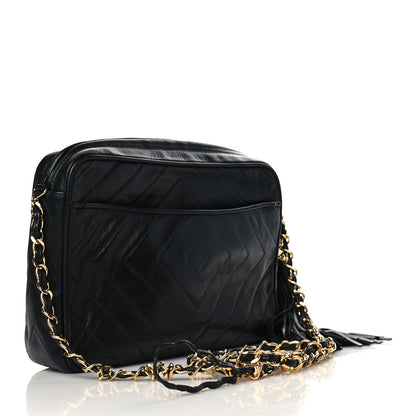 Chanel Lambskin Chevron Quilted Tassel Camera Case Black 3 of 10