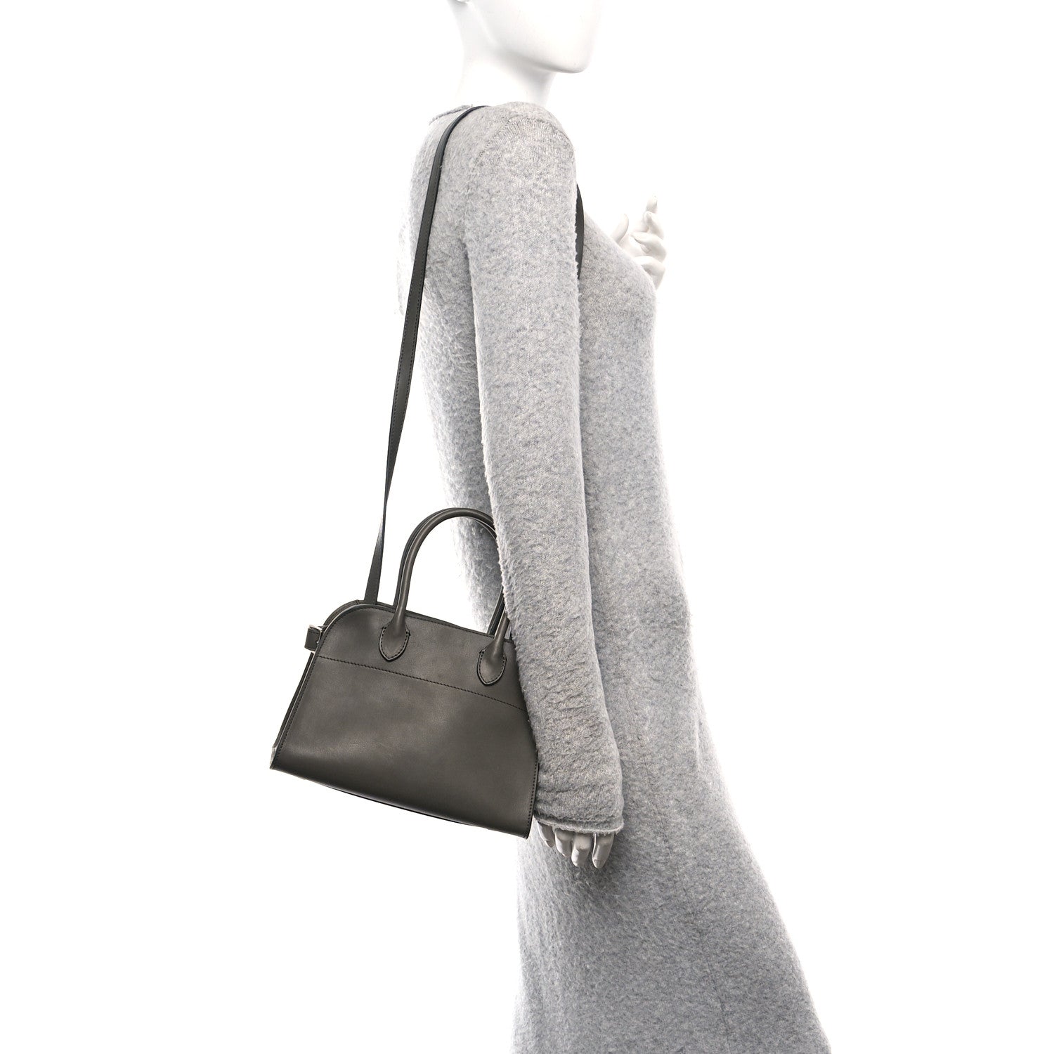 The Row Polished Saddle Calfskin Soft Margaux 10 Bag Koala Grey 2 of 9