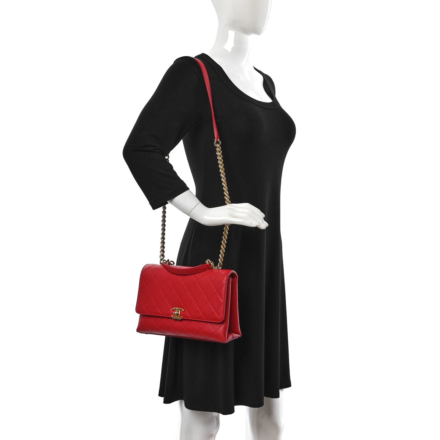 Grained Calfskin Small Stitched Flap Red