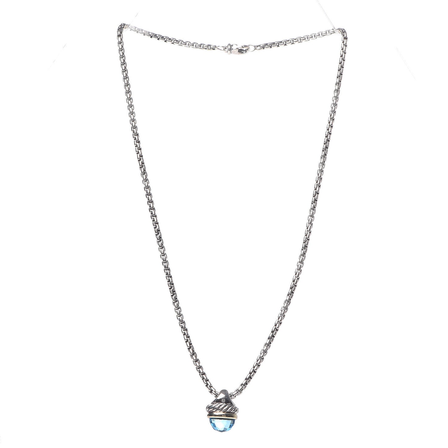Sterling Silver 14K Yellow Gold Blue Topaz 10mm Acorn Pendant Necklace