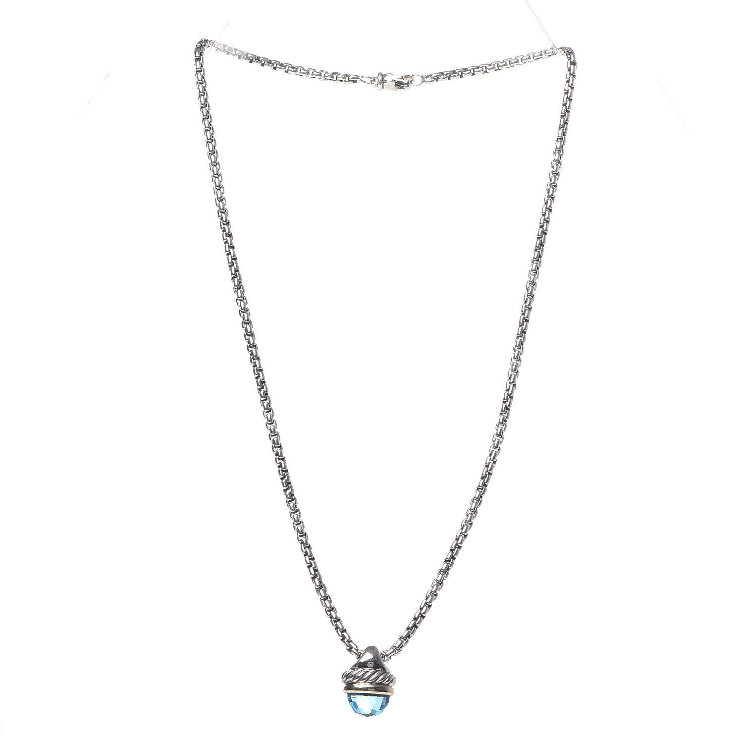 David Yurman Sterling Silver 14K Yellow Gold Blue Topaz 10mm Acorn Pendant Necklace 3 of 6