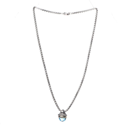 David Yurman Sterling Silver 14K Yellow Gold Blue Topaz 10mm Acorn Pendant Necklace 3 of 6
