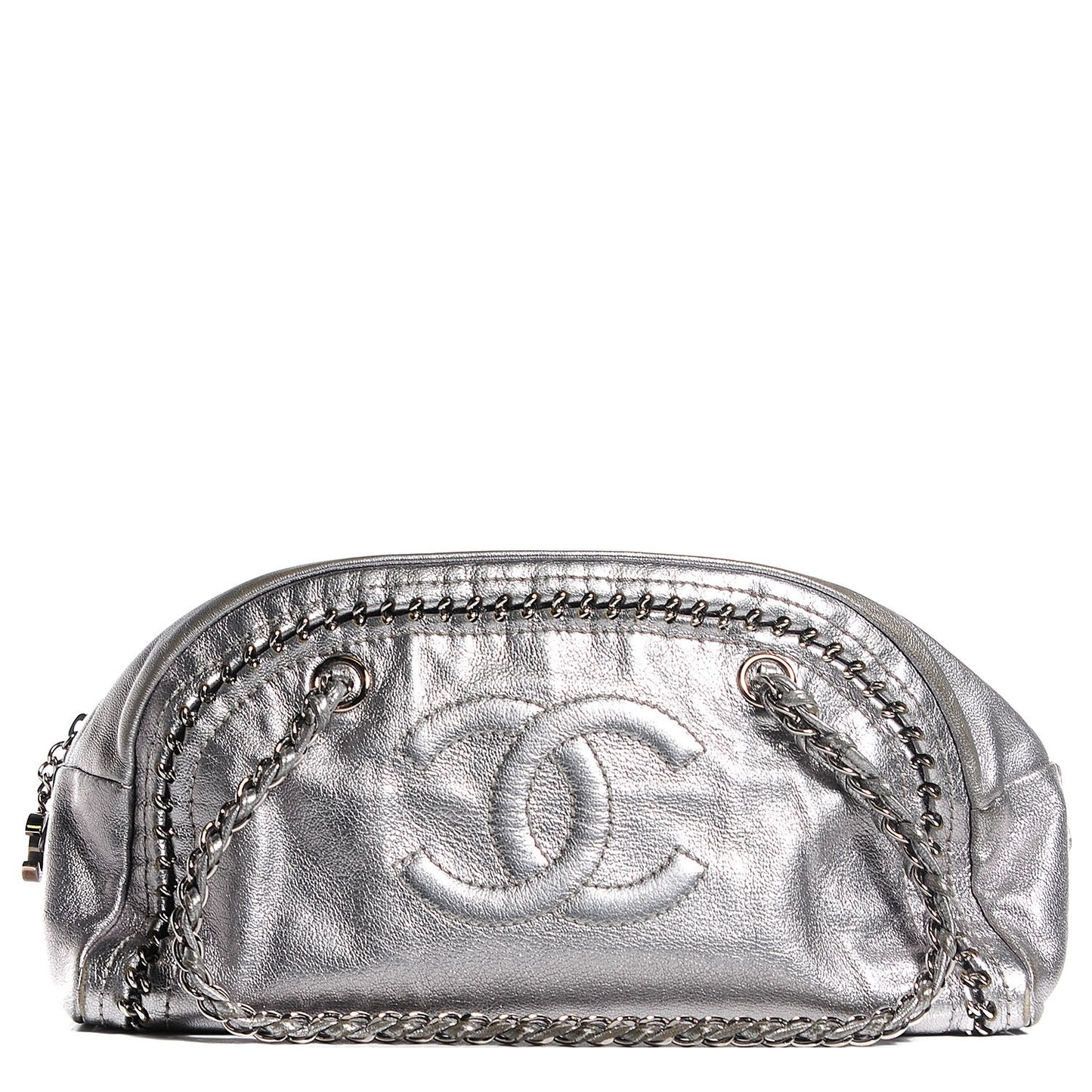 Metallic Goatskin Medium Luxe Ligne Bowler Silver
