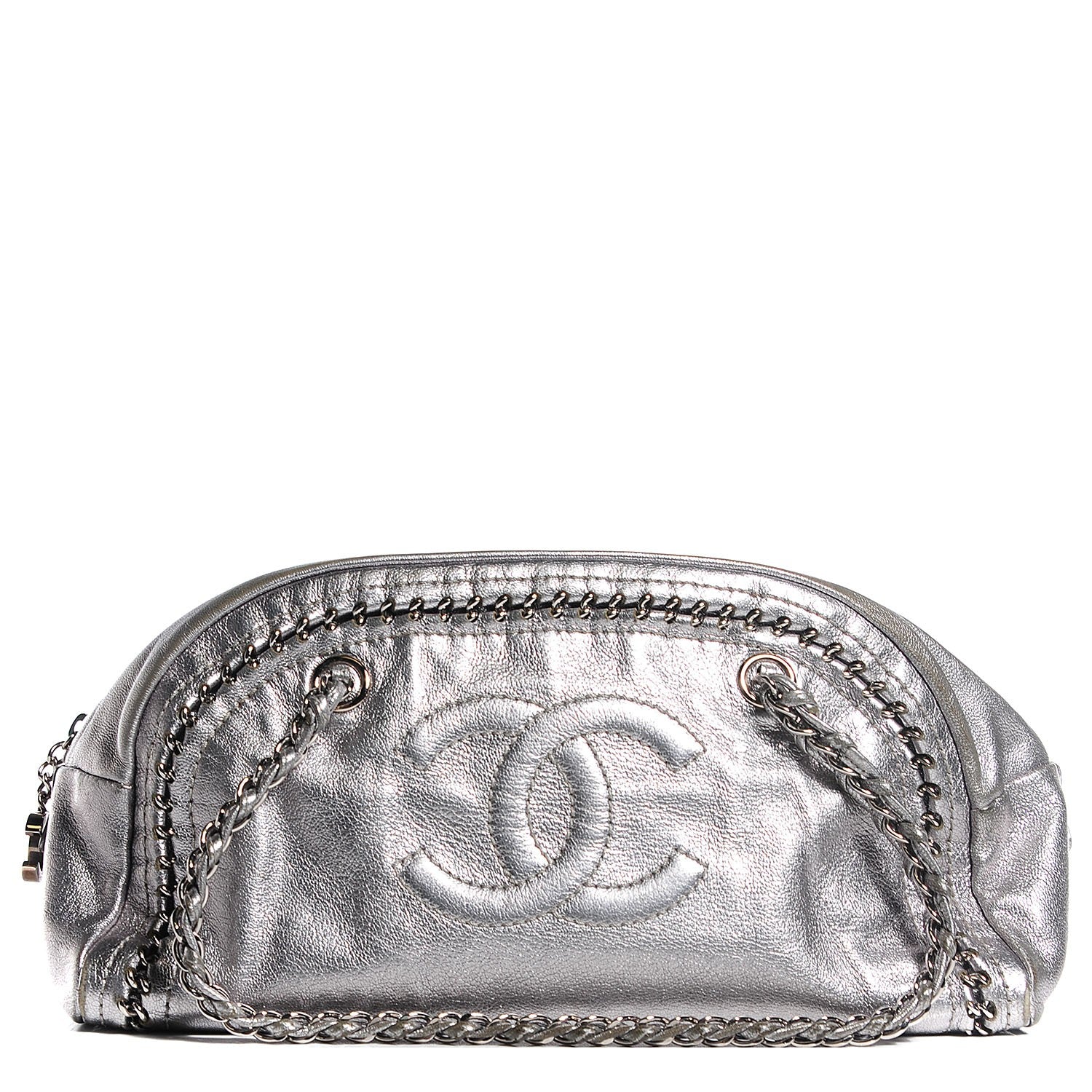 Chanel Metallic Goatskin Medium Luxe Ligne Bowler Silver 1 of 7