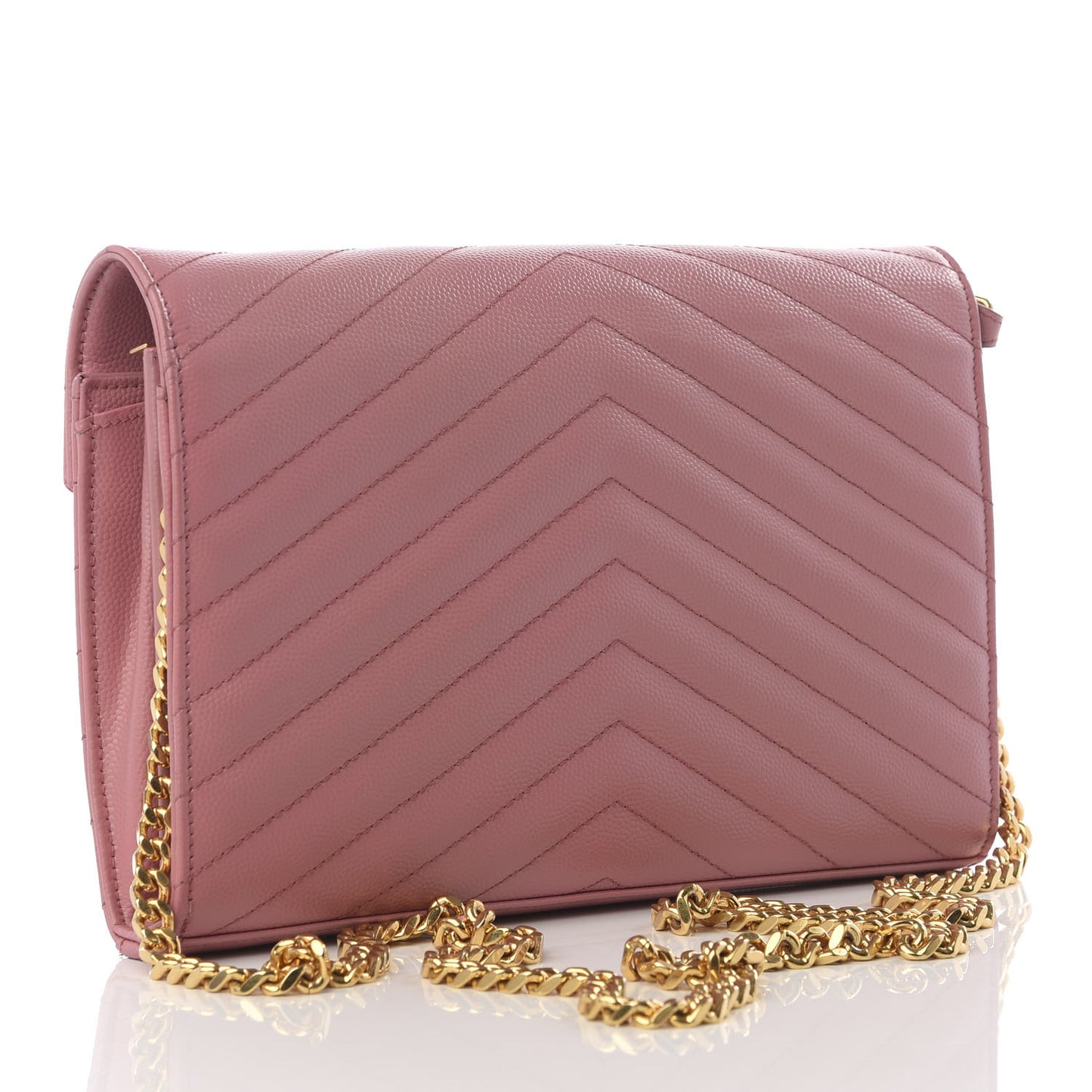 Grain De Poudre Matelasse Chevron Monogram Chain Wallet Blush Fonce