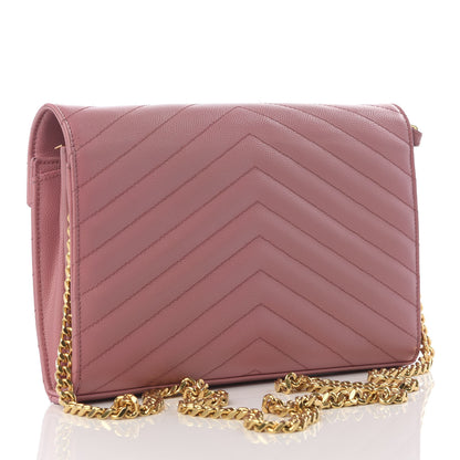 Saint Laurent Grain De Poudre Matelasse Chevron Monogram Chain Wallet Blush Fonce 2 of 10