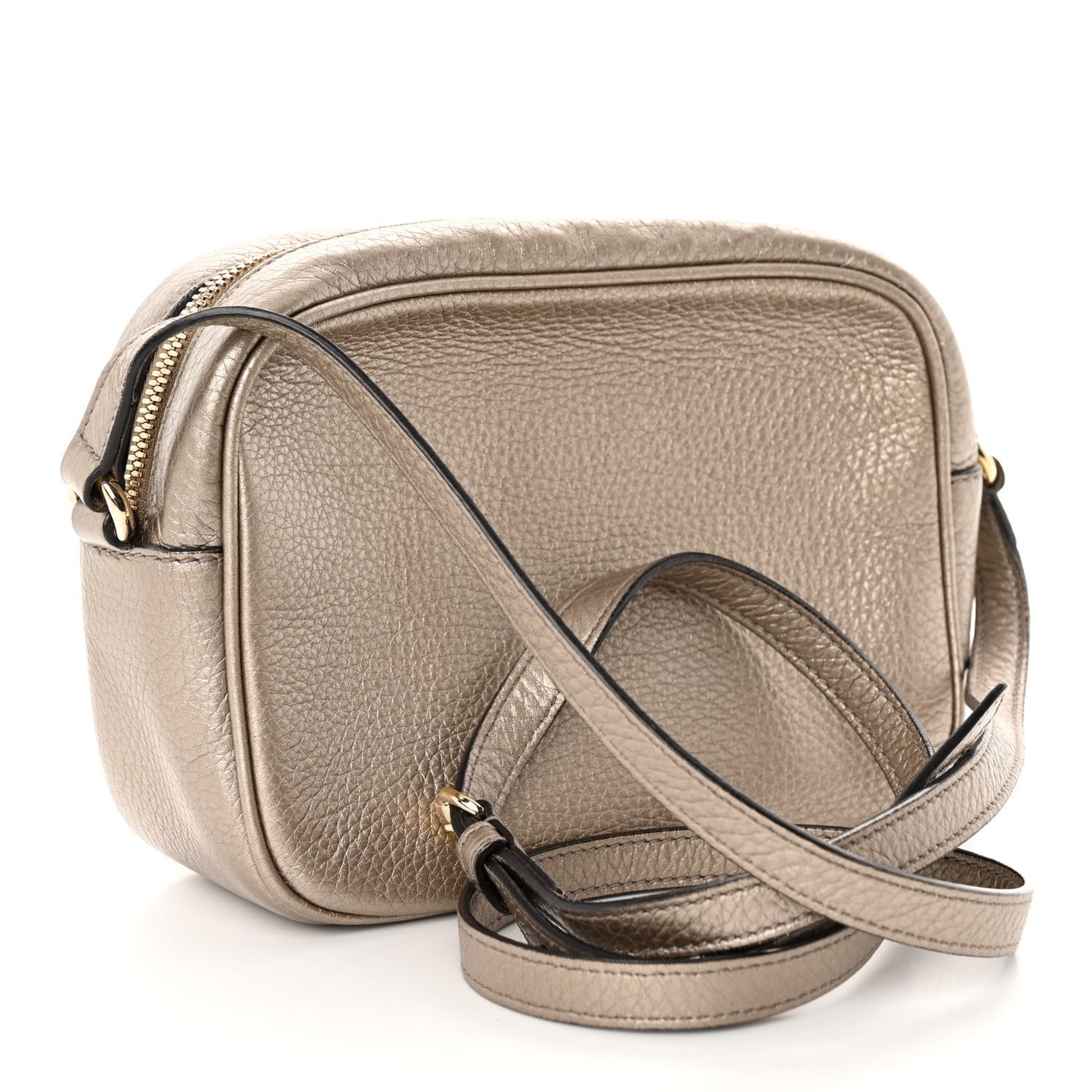 Metallic Pebbled Calfskin Small Soho Disco Bag Golden Beige
