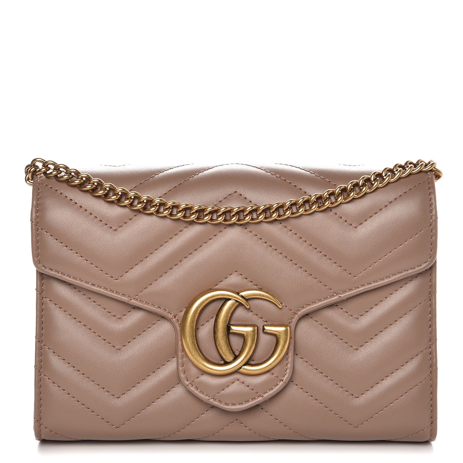 Gucci Calfskin Matelasse GG Marmont Chain Wallet Porcelain Rose 1 of 8