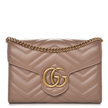 Gucci Calfskin Matelasse GG Marmont Chain Wallet Porcelain Rose 1 of 8