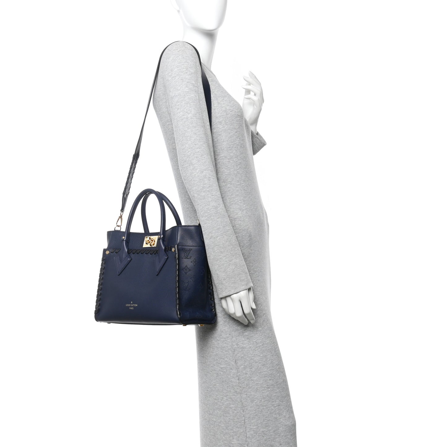 Calfskin Mahina Braided On My Side MM Navy Blue