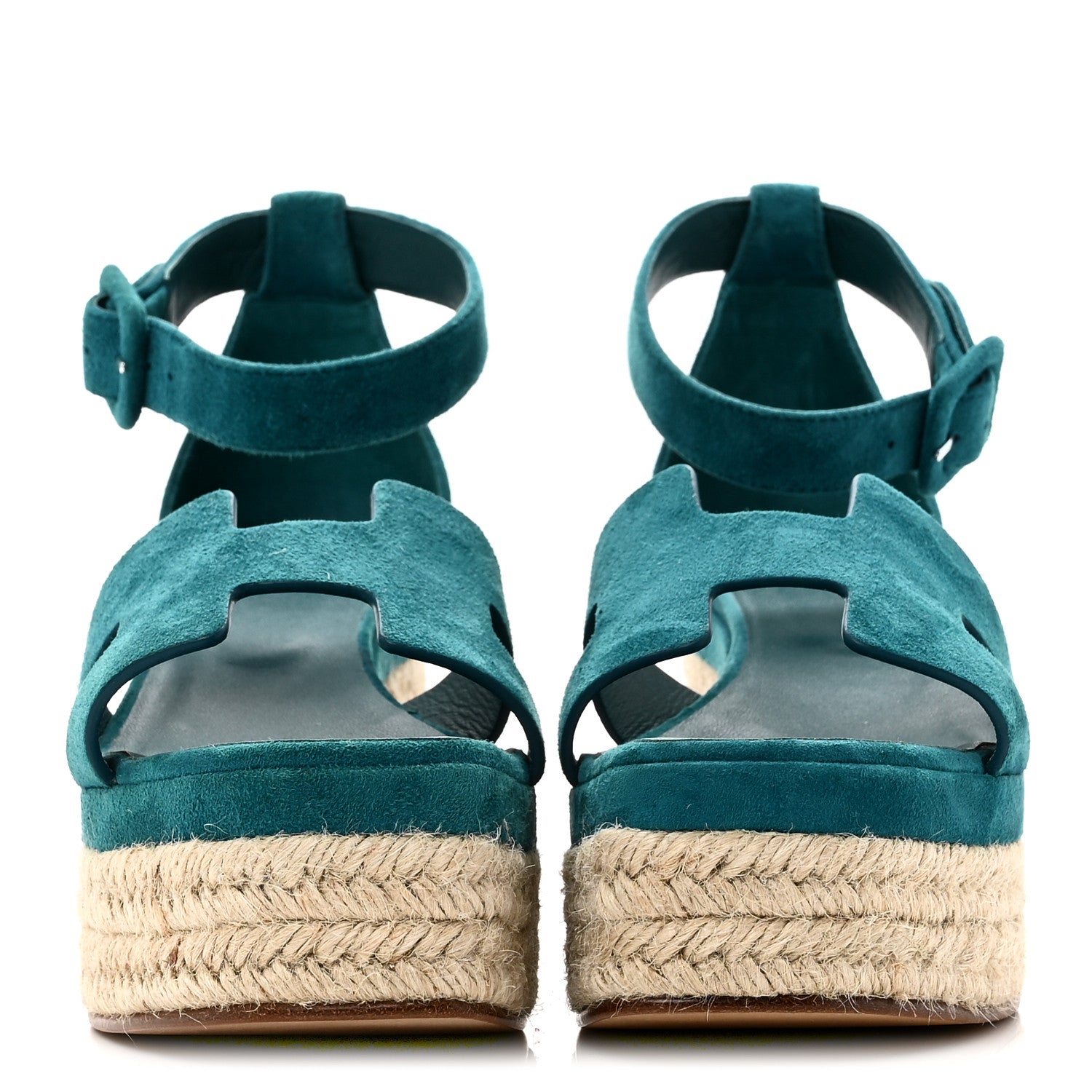 Hermes Suede Goatskin Elda Espadrille Wedge Sandals 38 Vert Oxford