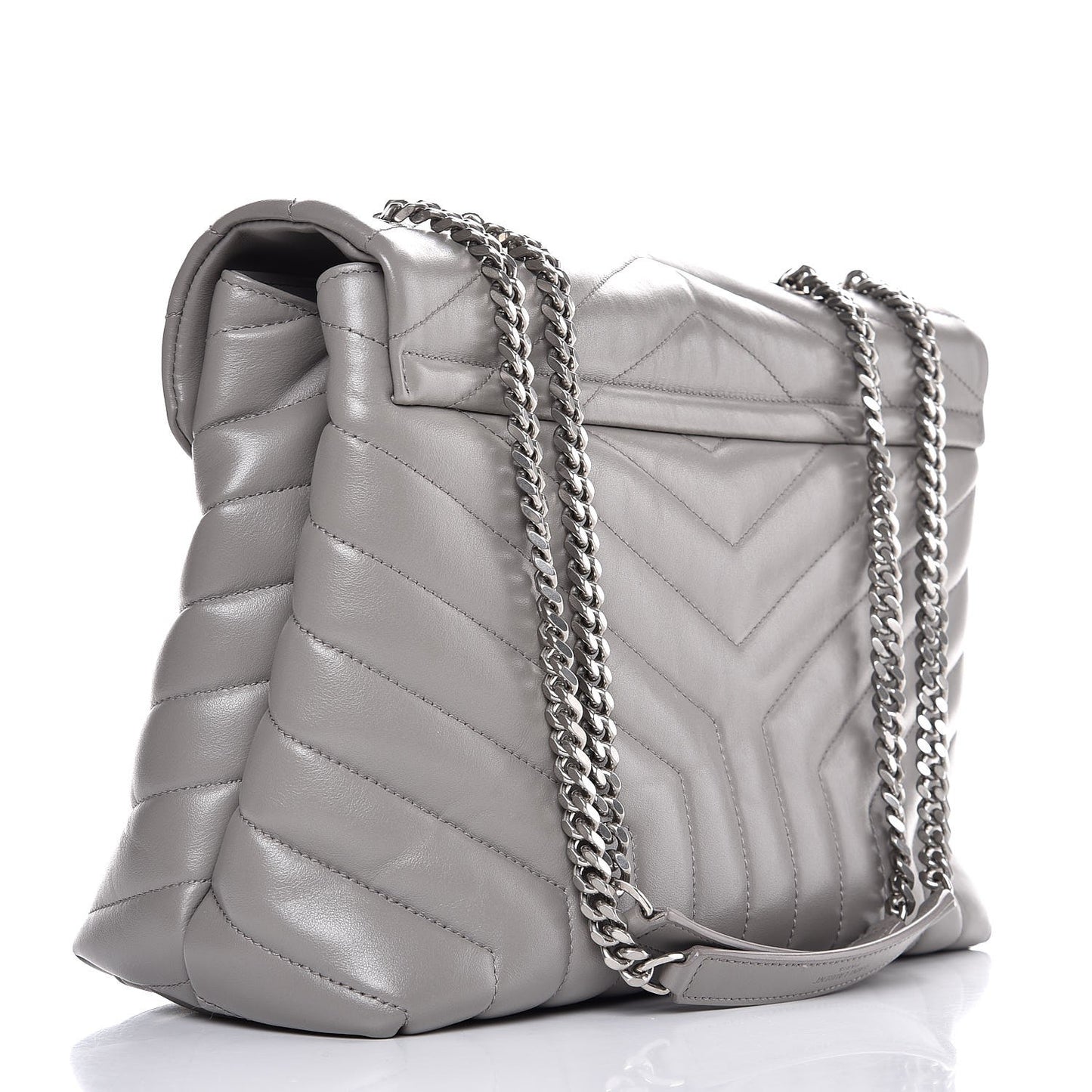 Calfskin Y Quilted Monogram Medium Loulou Chain Satchel Light Gray