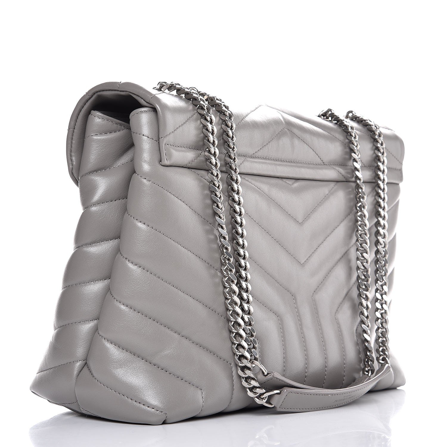 Saint Laurent Calfskin Y Quilted Monogram Medium Loulou Chain Satchel Light Gray 3 of 8