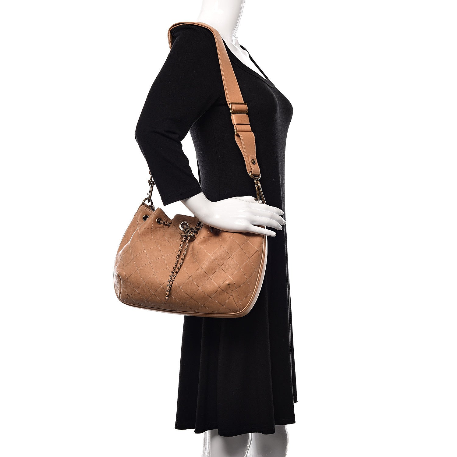 Chanel Calfskin Stitched Medium Drawstring CC Bag Beige 2 of 11